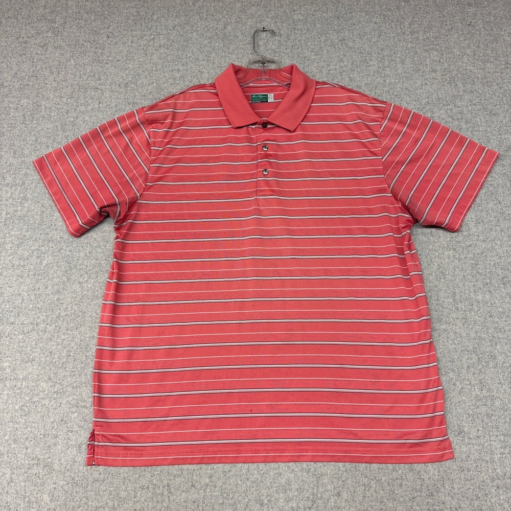 Ben Hogan Performance Polo Shirt XL Coral Pink Striped Short Sleeve Golf Top Men